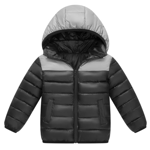 NEAWEALY Kinder Jungen Leichte Steppjacke Winterjacke Daunenjacken Thermo Kapuzenjacke Farbblock Sweatjacke Schwarz 12-13 Jahre von NEAWEALY