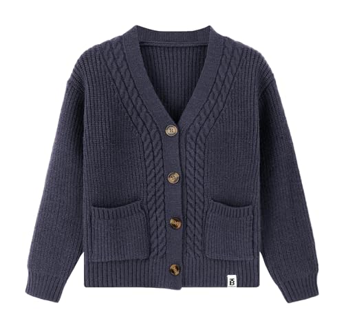 NEAWEALY Kinder Sweatjacke Jungen Strickjacke Baumwolle Strickpullover Sportjacke Cardigan mit Knöpfen Blau 10-11 Jahre von NEAWEALY