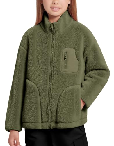 NEAWEALY Kinder Teddy Fleece Jacke Jungen Mädchen Fleecejacke Baby Winterjacke Plüschjacke Stehkragen Reißverschluss Flauschjacke Grün 6-7Y von NEAWEALY