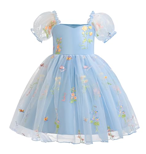 NEAWEALY Prinzessinen Blumen Mädchen Kleid Puffärmel Stickerei Tutu Tüllkleid Festlicheskleid Partykleid Geburtstag Blau 9-12M von NEAWEALY