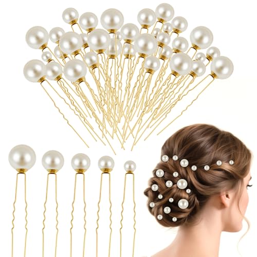 NEBURORA Haarnadeln mit Perlen für Hochzeiten, U-Form, Perlen-Haarschmuck für Bräute, Brautjungfern und Frauen, Gold, 36 Stück von NEBURORA