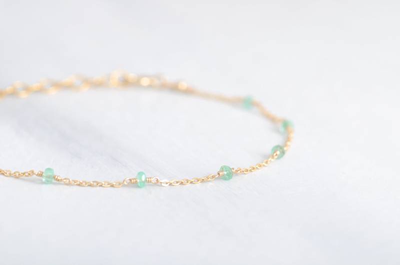 Echtes Smaragd-Armband, Längenverstellbares Kettchen Mit Hellgrünem Smaragd, Geburtsstein Armband Gold Filled, Rosé Gf Oder Sterling Silber Echtes Smaragd-Armband, Längenverstellbares Kettchen Mit Hellgrünem Smaragd, Geburtsstein Armband Gold Filled, Rosé Gf Oder Sterling Silber von NECKLESSARY