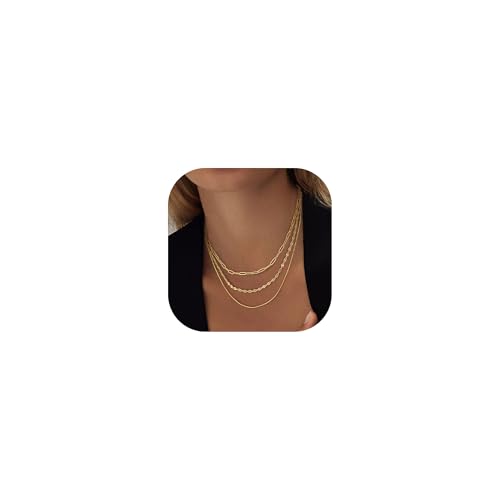 NECOCY Goldfarbene Fischgräten-Halskette für Damen, zierliche, geschichtete Goldhalsketten, Schlange einfache 14 Karat vergoldete Kette, Choker-Halsketten, stapelbar, trendiger Goldschmuck, Geschenk NECOCY Goldfarbene Fischgräten-Halskette für Damen, zierliche, geschichtete Goldhalsketten, Schlange einfache 14 Karat vergoldete Kette, Choker-Halsketten, stapelbar, trendiger Goldschmuck, Geschenk von NECOCY