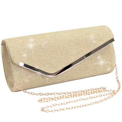 NECXON Clutch Damen Glitzer Abendtaschen mit Abnehmbarer Kette Damen-Clutches Umhängetaschen Kettentasche für Hochzeit Party Freizeit(Gold) von NECXON