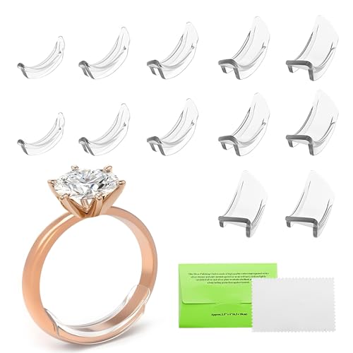 Ring Size Adjuster Set, 14 Pieces Unsichtbarer Ring Größenmesser with 12 Knobs, 1 Silver Wipe and 1 Self Adhesive Ringverkleinerer for Men and Women von NECXON