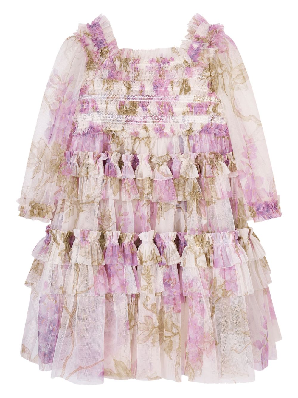 NEEDLE & THREAD KIDS Gerüschtes Wisteria Kleid mit Blumen-Print - Nude von NEEDLE & THREAD KIDS