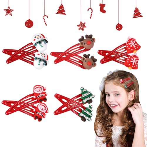 NEERIX 10 Stück Haarspangen Kinder Weihnachten, Weihnachtshaarspangen, Rentier Spangen, Weihnachts Deko Haar Haarnadeln,Kinder Mädchen Weihnachten Haarschmuck Set,für Weihnachtsfeier und Geschenke von NEERIX