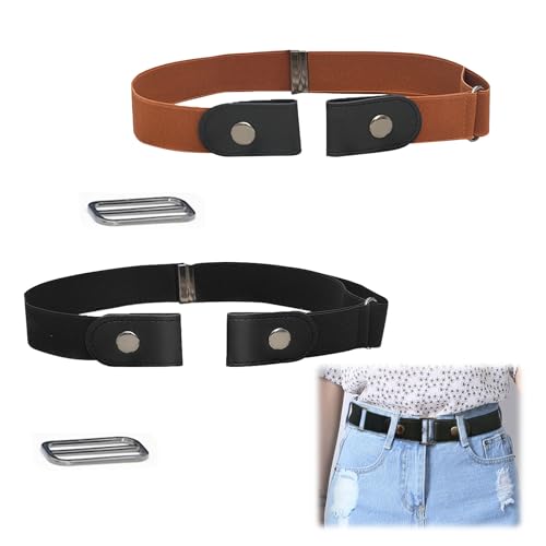 NEERIX 2 Stücke Schnallenfreier Verstellbarer Gürtel, Gürtel Ohne Schnalle, Schnallenfreier Damen Stretch Elastischer Gürtel, Elastischer Gürtel für Damen oder Herren, für Jeans Hosen, Kleider von NEERIX