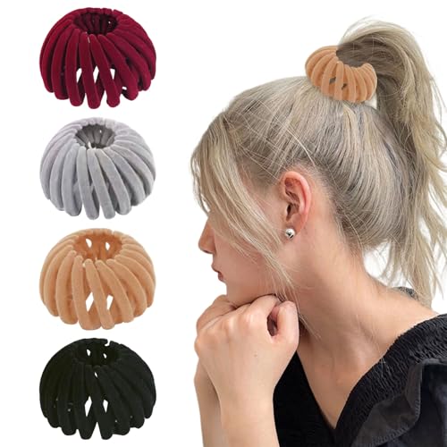 NEERIX 4 Stück Elegante Vogelnest Haarspangen,Erweiterbarer Knoten Maker für Damen,Haar Accessoires für Frauen,Flexibel Pferdeschwanz Halter,Schnellstyling für Dickes,Dünn & Lockiges Haar von NEERIX