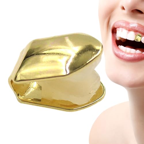 Goldzähne,Goldzahn - Gold Grillz Shiny Hip Hop Teeth Plain | Top Tooth Single Grill Cap Zähne Schmuck Partyzubehör für Frauen Männer Grills Mund Neflum von NEFLUM