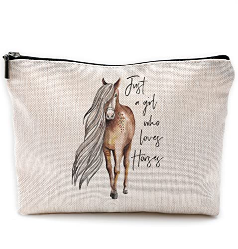 NEGIGA Kosmetiktasche mit Aufschrift Just a Girl Who Loves Horses, Reise-Kosmetiktaschen für Frauen und Mädchen, Bauernhaus-Pferde-Kosmetiktasche mit Reißverschluss-Tasche, Reise-Kulturbeutel, NEGIGA Kosmetiktasche mit Aufschrift Just a Girl Who Loves Horses, Reise-Kosmetiktaschen für Frauen und Mädchen, Bauernhaus-Pferde-Kosmetiktasche mit Reißverschluss-Tasche, Reise-Kulturbeutel, von NEGIGA