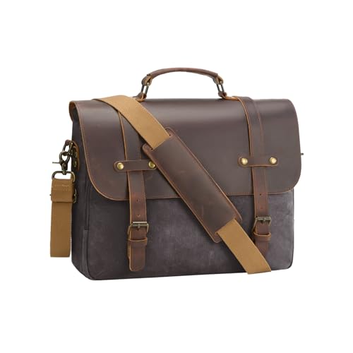 Herren-Umhängetasche, gewachstes Leinen, 39,6 cm (15,6 Zoll), Vintage-Leder, Umhängetasche, wasserdicht, Schulranzen, Schultertasche von NEHOR