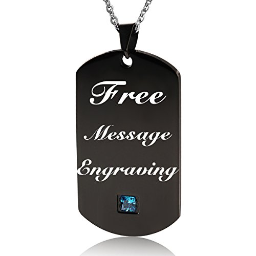 Edelstahl-Kreuz-Schmuck, für Herren und Damen, personalisierte Halskette, Erkennungsmarken-Anhänger, Militärmarke mit Worten, personalisierbare Gravur (Schwarzer blauer Edelstein) von NEHZUS