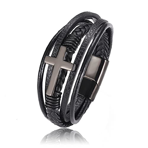 NEHZUS Glaubensarmband für Herren für Männer Kreuzarmband aus Leder und Stahl Religiöses Lederarmband von NEHZUS