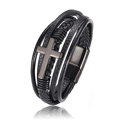 NEHZUS Glaubensarmband für Herren für Männer Kreuzarmband aus Leder und Stahl Religiöses Lederarmband NEHZUS Glaubensarmband für Herren für Männer Kreuzarmband aus Leder und Stahl Religiöses Lederarmband von NEHZUS