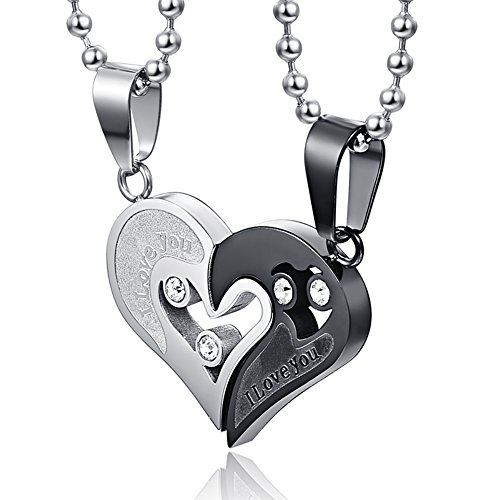 Halskette für Paare, für Sie und Ihn, Titanstahl, Ewige Liebe, Versprechen, Anhänger-Set für Männer und Frauen (Silber & Schwarz) von NEHZUS