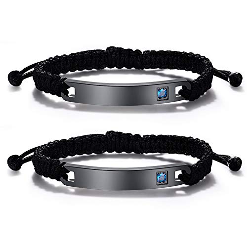 NEHZUS Handgemachte Freundschaftsbänder, personalisiertes Seil geflochtenes Armband, Geschenkideen für Tochter Mutter Frauen Sohn Männer, Schmuck für Sie und Ihn (Black Gemstone 2 Pack) von NEHZUS