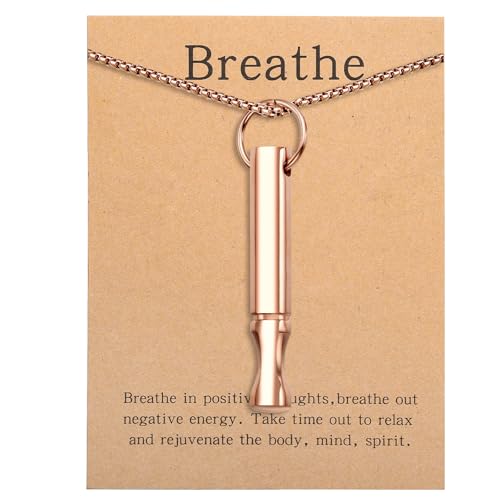 NEHZUS Achtsamkeits-Meditationsanhänger mit Atempfeife | Hypoallergener Titanstahl | Schmuck zur Stressbewältigung bei Angst, Yoga & Konzentrationsförderung (Rose gold) von NEHZUS