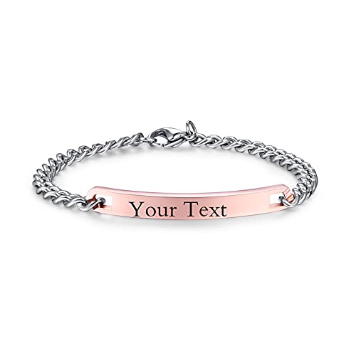 NEHZUS Damen Herren Edelstahl ID Armbänder Custom Gravur Personalisierte Armband Jahrestag Geschenke (Roségold-Frauen) von NEHZUS