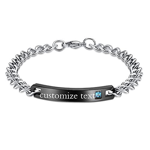 NEHZUS Edelstahl Armbänder mit benutzerdefinierten Gravur, Schmuck Geschenk für Paar, Link Armband für Sie und Ihn (Schwarz) von NEHZUS