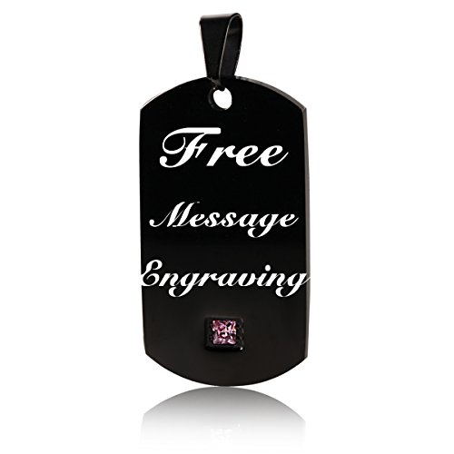 NEHZUS Edelstahl-Kreuz-Schmuck, für Herren und Damen, personalisierte Halskette, Erkennungsmarken-Anhänger, Militärmarke mit Worten, personalisierbare Gravur(Schwarzer rosa Edelstein) von NEHZUS