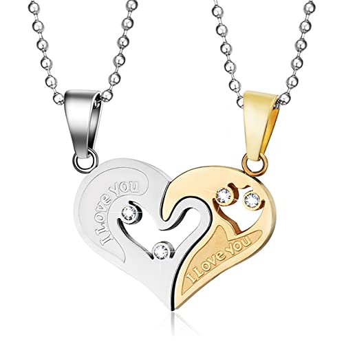 NEHZUS Halskette für Paare, für Sie und Ihn, Titanstahl, Ewige Liebe, Versprechen, Anhänger-Set für Männer und Frauen (Silber & Gold) von NEHZUS