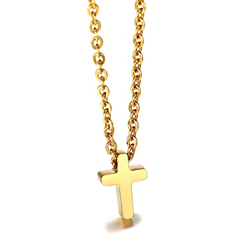 NEHZUS Religious Jewelry Damen-Halskette mit kleinem Kreuz aus Titanstahl, rosévergoldet, Geschenk (Gold) von NEHZUS