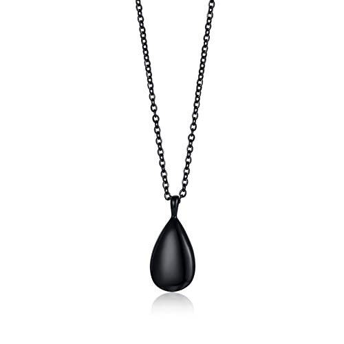 NEHZUS Urnen-Halskette für Damen, Edelstahl, Wassertropfen-Anhänger, Urnen-Halskette für Asche, Schmuck, Andenken, Gedenkanhänger mit 50 cm Kette und Füll-Set (Schwarz) von NEHZUS