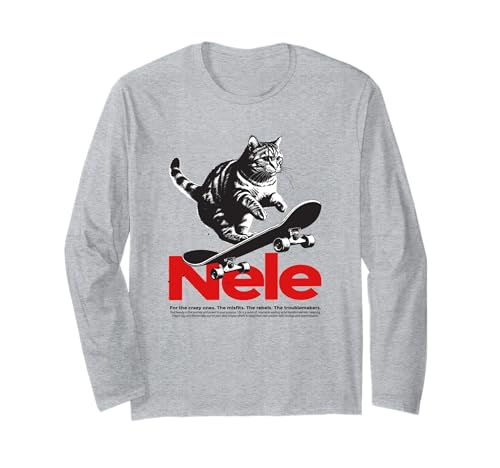 NELE - Schöner Mädchen Name mit Katze & Skateboard Langarmshirt NELE - Schöner Mädchen Name mit Katze & Skateboard Langarmshirt von NELE Tochter Enkel Geburtstag Geschenkideen