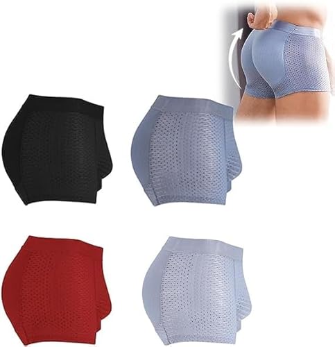 NELLN Atmungsaktive Herren-Unterwäsche aus Nylon-Eisseide, Herren-Unterwäsche aus Eisseide, große Größe, Hüftheber, Formverstärker, gepolsterter Boxershorts (Color : 4pcs, Size : M) von NELLN