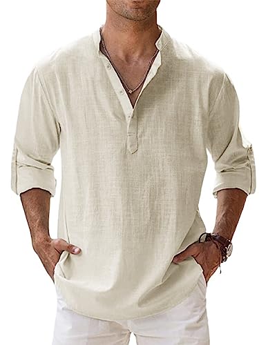 NELLN Crazyours Herren-Hemd aus Baumwoll-Leinen, lässiges Langarmhemd, Baumwoll-Leinenhemden, Herren-Baumwoll-Leinenhemden, Herren-Leinenhemden (Color : H, Size : M) von NELLN