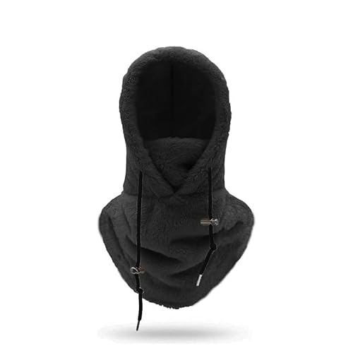 NELLN Sherpa-Kapuzen-Skimaske, Winter-Sherpa-Kapuzenschal, Winddicht, verstellbare Fleece-Skimaske, windabweisende Winter-Gesichtsmaske (Color : Black, Size : One Size) von NELLN