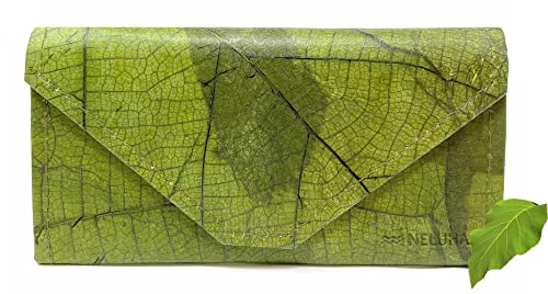 NELUHA Blattleder Portemonnaie vegan aus Teak Blättern, nachhaltig Leder Alternative - Geldbörse, Geldbeutel mit vielen Fächern aufklappbar mit Reißverschluss (Grün) von NELUHA