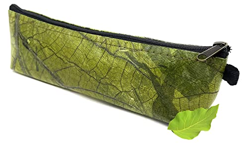 NELUHA Federmäppchen klein aus Teakblättern, vegan nachhaltig Leder Alternative - Federtasche, Kosmetiktasche Stifttasche Schminktasche (Grün) von NELUHA