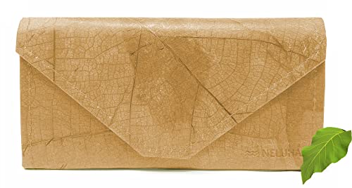 NELUHA Geldbörse Clutch aus Teak Blättern, vegan nachhaltig Leder Alternative - Portemonnaie, Geldbeutel mit vielen Fächern aufklappbar mit Reißverschluss (Creme) von NELUHA