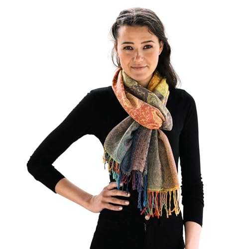 NELUHA Pashmina Schal bunt traditionell gemustert für Damen und Herren Schultertuch Tuch 185cm x 70cm Stola regenbogenfarben von NELUHA