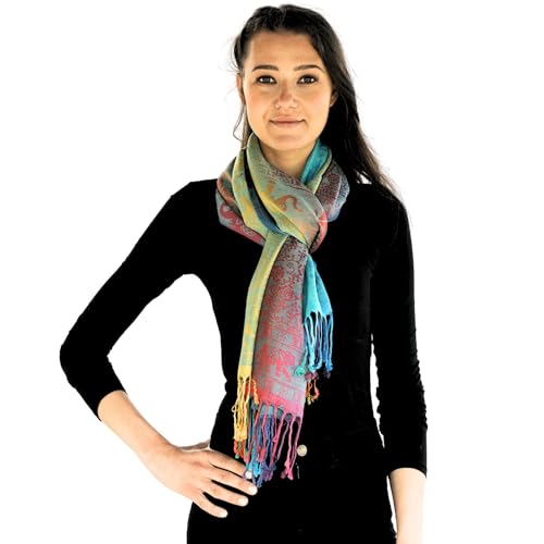 NELUHA Pashmina Schal bunt traditionell gemustert für Damen und Herren Schultertuch Tuch 185cm x 70cm Stola regenbogenfarben von NELUHA