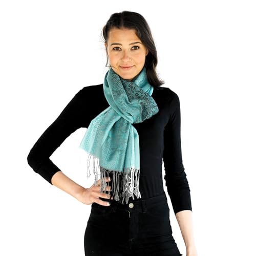 NELUHA Pashmina Schal türkis paisly gemustert für Damen und Herren Schultertuch Tuch 185cm x 70cm Stola von NELUHA