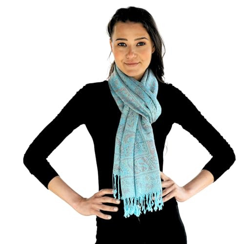 NELUHA Pashmina Schal türkis traditionell gemustert für Damen und Herren Schultertuch Tuch 185cm x 70cm Stola von NELUHA