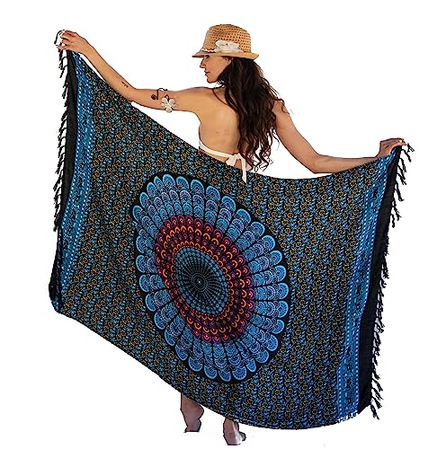 NELUHA Sarong Tuch Damen mit Saronghalter Pareo Wickeltuch Handtuchkleid Wickelrock Damen strandtuch xxl Tuch Männer pareo damen strandtuch damen Mandala blau von NELUHA