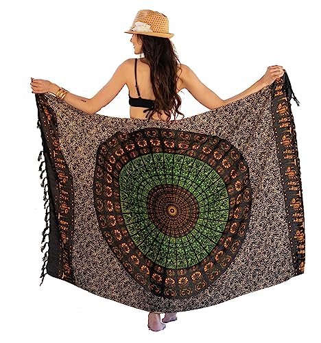 NELUHA Sarong Tuch Damen mit Saronghalter Pareo Wickeltuch Handtuchkleid Wickelrock Damen strandtuch xxl Tuch Männer pareo damen strandtuch damen Mandala braun grün von NELUHA