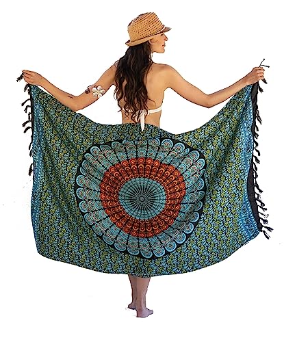 NELUHA Sarong Tuch Damen mit Saronghalter Pareo Wickeltuch Handtuchkleid Wickelrock Damen strandtuch xxl Tuch Männer pareo damen strandtuch damen Mandala grün von NELUHA