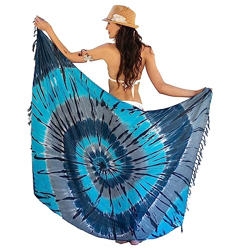 NELUHA Sarong Tuch Damen mit Saronghalter Pareo Wickeltuch Handtuchkleid Wickelrock Damen strandtuch xxl Tuch Männer pareo damen strandtuch damen Spirale blau von NELUHA