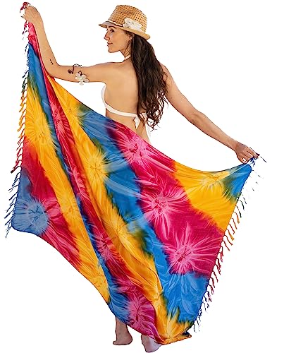 NELUHA Sarong Tuch Damen mit Saronghalter Pareo Wickeltuch Handtuchkleid Wickelrock Damen strandtuch xxl Tuch Männer pareo damen strandtuch damen Streifen gelb pink blau von NELUHA