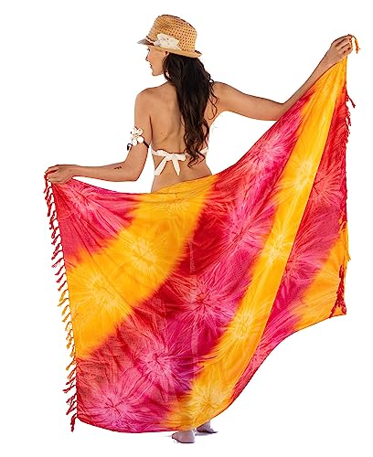 NELUHA Sarong Tuch Damen mit Saronghalter Pareo Wickeltuch Handtuchkleid Wickelrock Damen strandtuch xxl Tuch Männer pareo damen strandtuch damen Streifen orange von NELUHA