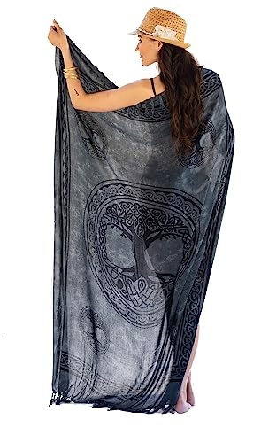 NELUHA Sarong Tuch Damen mit Saronghalter Pareo Wickeltuch Handtuchkleid Wickelrock Damen strandtuch xxl Tuch Männer pareo damen strandtuch damen tree of life grau von NELUHA