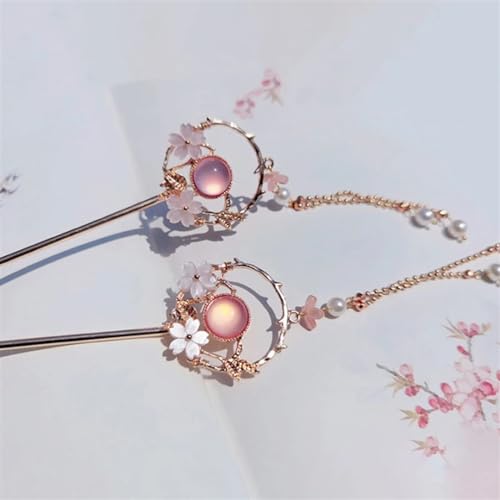 Haar-Essstäbchen aus Metall mit Quaste, Haarnadeln, Haarspangen, Essstäbchen, Kopfbedeckung, Brautschmuck, Hochzeitsschmuck, Zubehör (Farbe: Rosa) von NEMAA