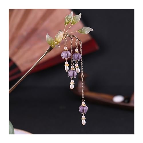 Haarstäbchen Haarstäbchen Hochzeit Haarschmuck für Frauen Blume Lange Quaste Haarnadeln Essstäbchen Tiara Haarschmuck (Farbe: Stil 8) von NEMAA