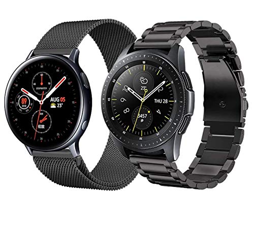 [2-Pack] Armband Kompatibel mit Galaxy Watch 42mm/Galaxy Watch 3 41mm/Galaxy Watch Active 2/Huawei Watch GT3/GT2 42mm Uhrenarmband 20mm Edelstahl Ersatzband Mesh Metallband Armbänder für Herren von NEMUALL