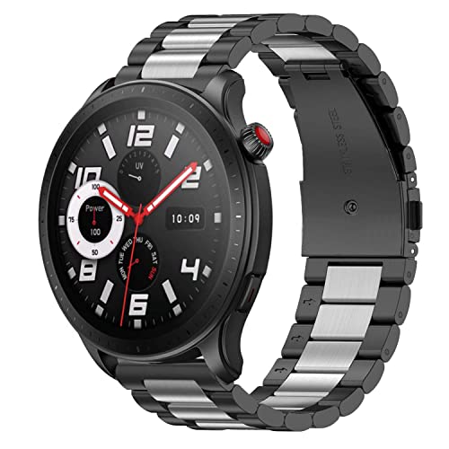 Armband Kompatibel mit Amazfit GTR 4/GTR 3 Pro/GTR 3/GTR 2/GTR 2e/GTR 47mm/Stratos 2/Stratos 3, 22mm Metall Armbänder Edelstahl Ersatz Uhrenarmband für Herren Damen, Silber/Schwarz von NEMUALL